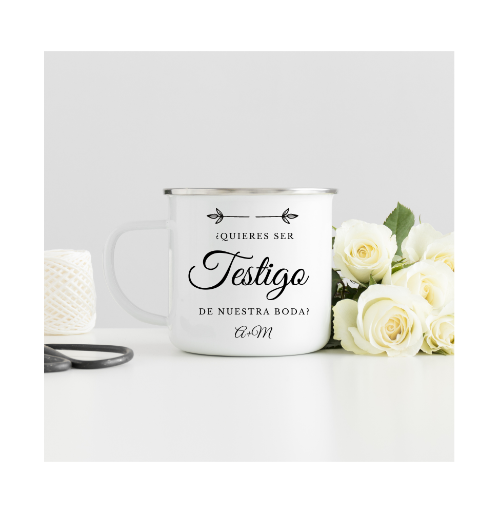 Taza metal Vintage con borde plata