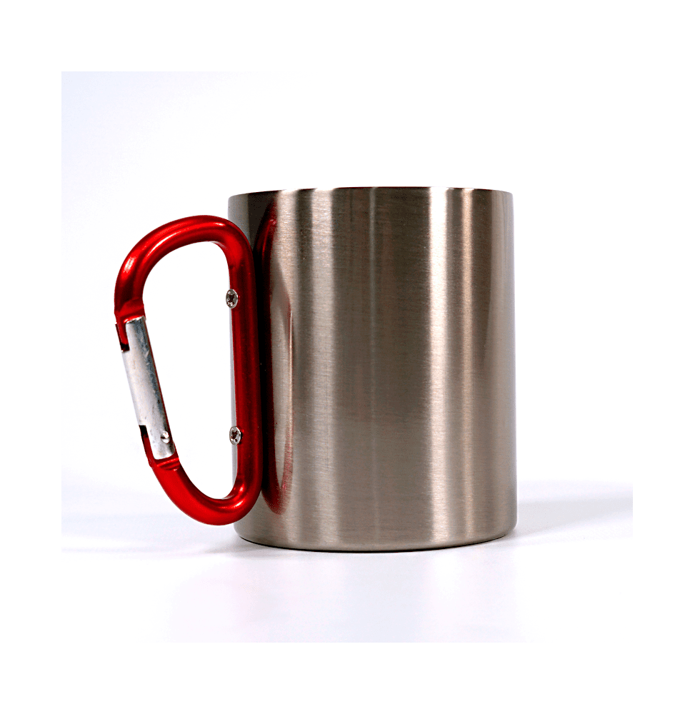 Taza de metal con asa mosquetón + caja