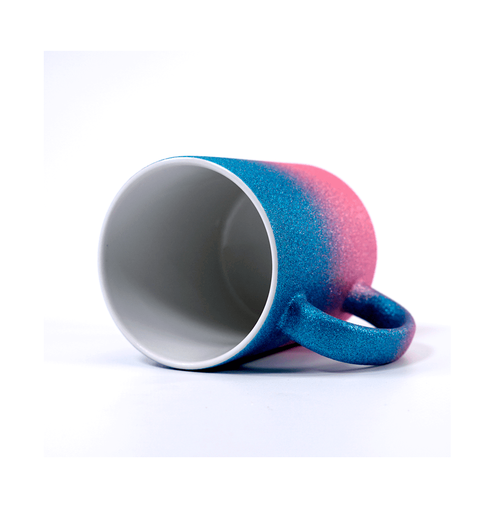 Taza sublimación cerámica azul/rosa glitter 11 Oz