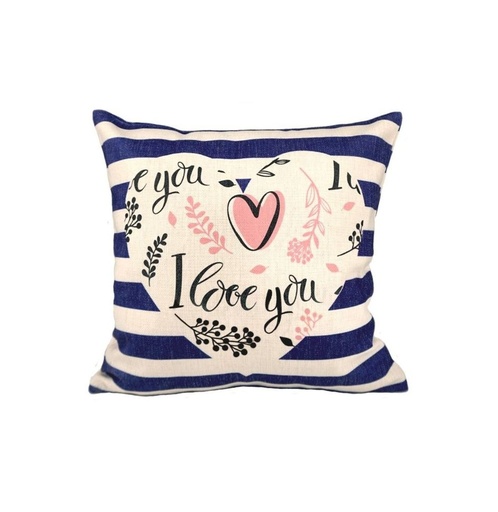 [004429] Funda cojín rayas azules con corazón 40x40
