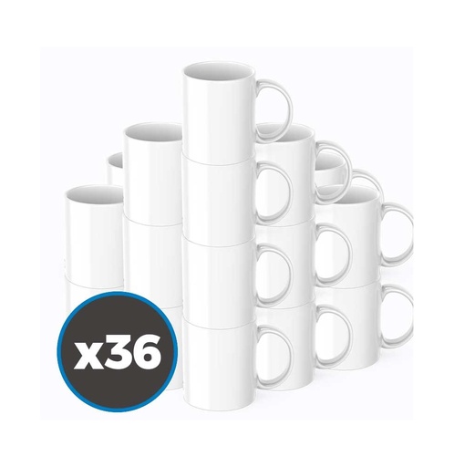 [013251] Packs de 36 Tazas para sublimación cerámica blanca AAA Sin Caja