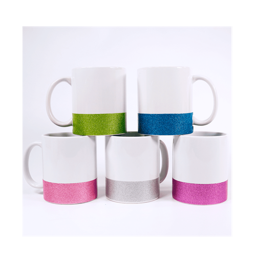 Taza cerámica blanca con base de color glitter 11 Oz